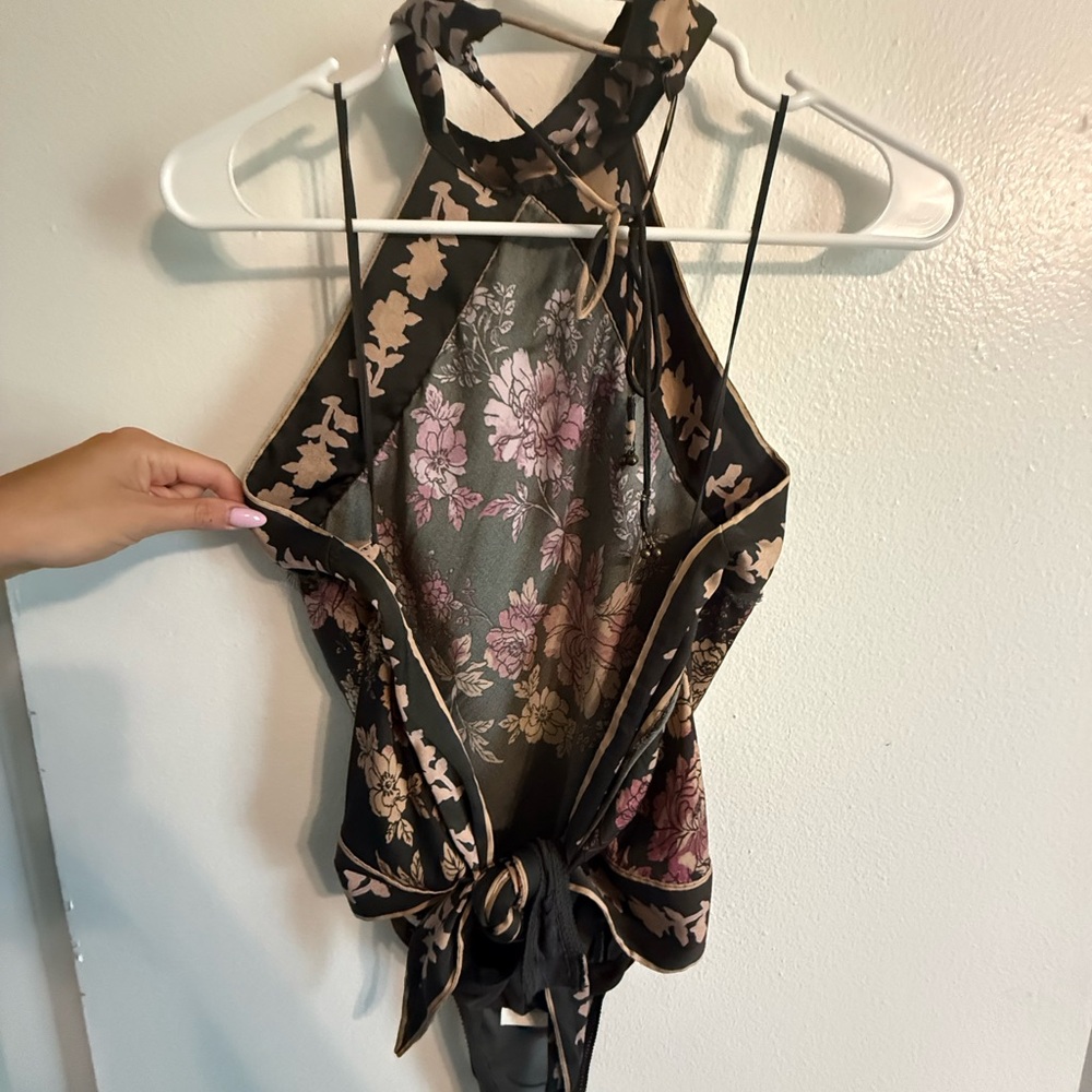 Free people floral Halter Tank Top in Black and Pink - Picture 3 of 5